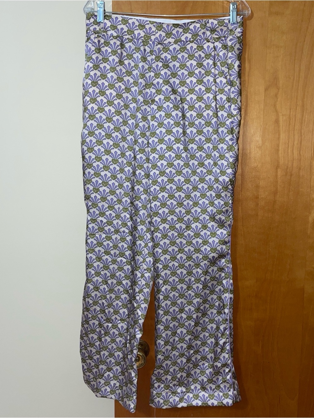 Zara Lavender Floral Wide-Leg Pants with Green Accents